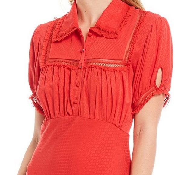 Free people puff sleeves Red Mini Dress - Picture 5 of 7